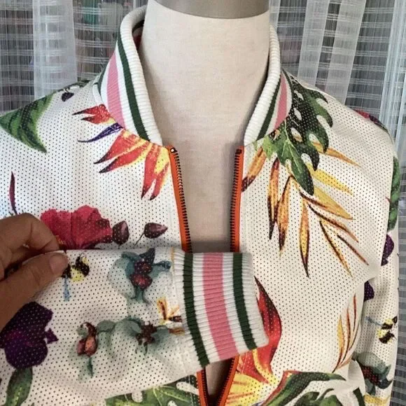 Bagatelle Womens Faux Leather Floral Print Full Zip Bomber Jacket Sz XS